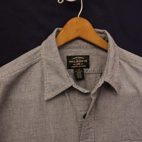 Polo Jeans Co. Vintage short sleeve Chambray button Shirt light blue men's large - Picture 1 of 7